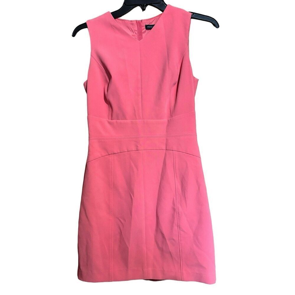 White House Black Market Sheath Dress Womens 2 Coral V Neck Cocktail Sleeveless